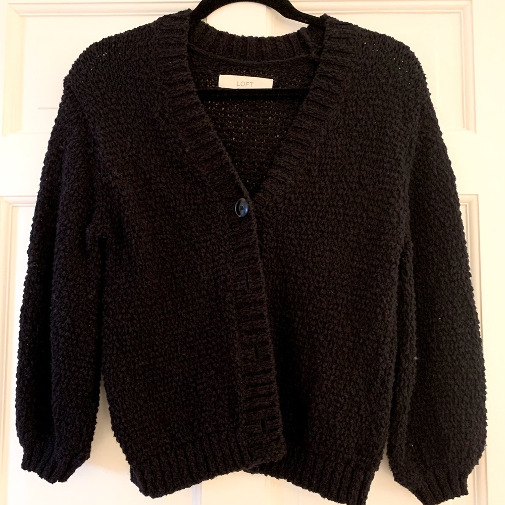 NWOT Loft Black Chunky Knit Cardigan